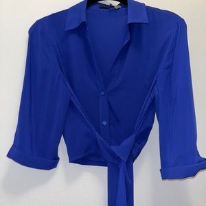 Alice + Olivia Crop Tie Front Blouse